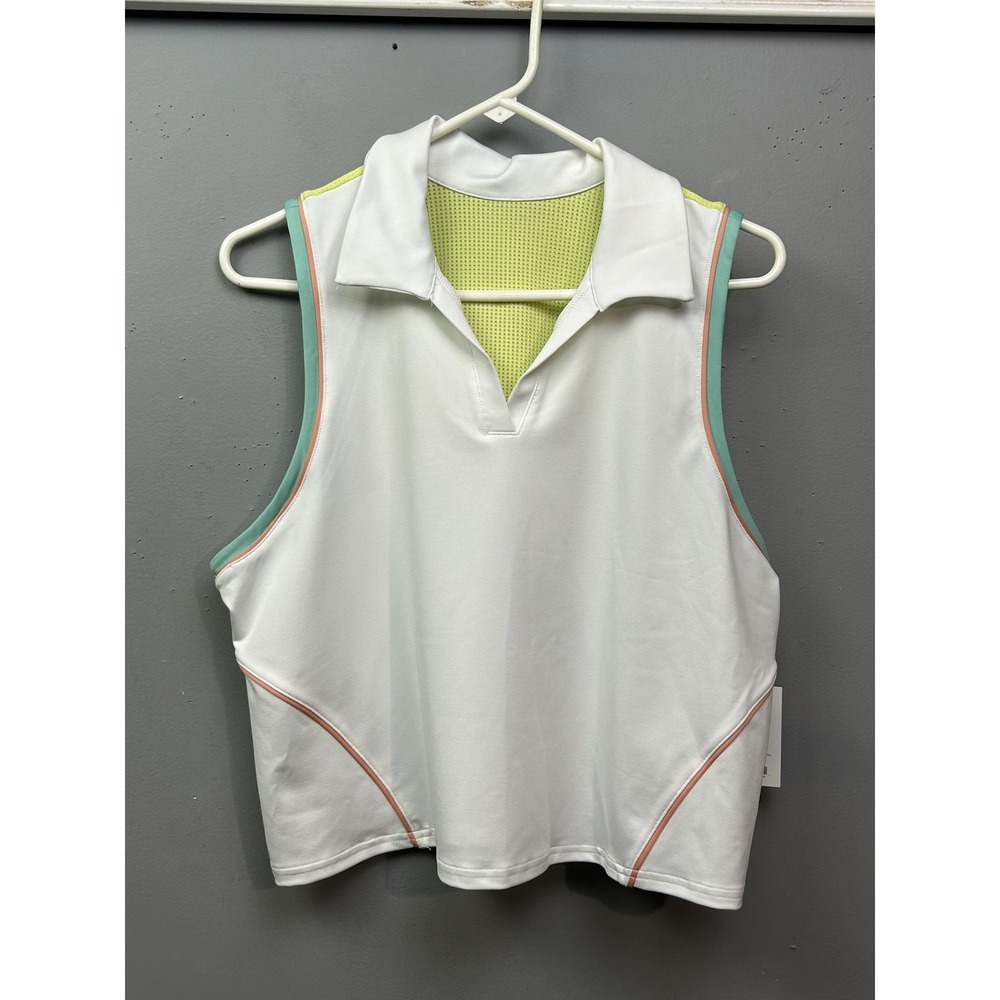 Tek Gear Workout Gear Shirt‎ Womens 2XL White Yellow Sleeveless Mesh Active Top
